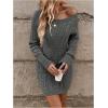 image:imageGORGLITTER Womens Cable Knit Sweater Dress Long Sleeve Knit Fall Winter Dresses Crewneck Mini Pencil DressesGrey