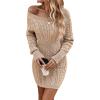 image:imageGORGLITTER Womens Cable Knit Sweater Dress Long Sleeve Knit Fall Winter Dresses Crewneck Mini Pencil DressesKhaki