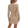 image:imageGORGLITTER Womens Cable Knit Sweater Dress Long Sleeve Knit Fall Winter Dresses Crewneck Mini Pencil DressesKhaki