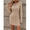image:imageGORGLITTER Womens Cable Knit Sweater Dress Long Sleeve Knit Fall Winter Dresses Crewneck Mini Pencil DressesKhaki