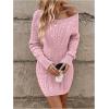image:imageGORGLITTER Womens Cable Knit Sweater Dress Long Sleeve Knit Fall Winter Dresses Crewneck Mini Pencil DressesPink