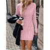 image:imageGORGLITTER Womens Cable Knit Sweater Dress Long Sleeve Knit Fall Winter Dresses Crewneck Mini Pencil DressesPink