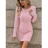 image:imageGORGLITTER Womens Cable Knit Sweater Dress Long Sleeve Knit Fall Winter Dresses Crewneck Mini Pencil DressesPink