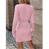 image:imageGORGLITTER Womens Cable Knit Sweater Dress Long Sleeve Knit Fall Winter Dresses Crewneck Mini Pencil DressesPink