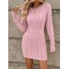 image:imageGORGLITTER Womens Cable Knit Sweater Dress Long Sleeve Knit Fall Winter Dresses Crewneck Mini Pencil DressesPink