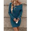 image:imageGORGLITTER Womens Cable Knit Sweater Dress Long Sleeve Knit Fall Winter Dresses Crewneck Mini Pencil DressesRoyal Blue