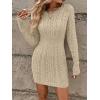 image:imageGORGLITTER Womens Cable Knit Sweater Dress Long Sleeve Knit Fall Winter Dresses Crewneck Mini Pencil DressesSolid Apricot