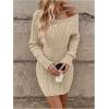 image:imageGORGLITTER Womens Cable Knit Sweater Dress Long Sleeve Knit Fall Winter Dresses Crewneck Mini Pencil DressesSolid Apricot
