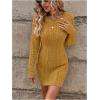 image:imageGORGLITTER Womens Cable Knit Sweater Dress Long Sleeve Knit Fall Winter Dresses Crewneck Mini Pencil DressesYellow