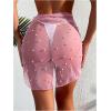 image:imageGORGLITTER Womens Cover Up Sarong Wrap Skirt Bachelorette Outfits for Bride Sheer Mesh Bridal Swimsuit Pearl Bathing SuitLight Pink