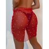 image:imageGORGLITTER Womens Cover Up Sarong Wrap Skirt Bachelorette Outfits for Bride Sheer Mesh Bridal Swimsuit Pearl Bathing SuitRed