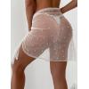 image:imageGORGLITTER Womens Cover Up Sarong Wrap Skirt Bachelorette Outfits for Bride Sheer Mesh Bridal Swimsuit Pearl Bathing SuitWhite