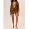 image:imageGORGLITTER Womens Cowl Neck Leopard Mini Dress Y2k Draped Mesh Sheer Cover Up Dresses Summer Vacation OutfitCoffee Brown