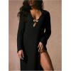 image:imageGORGLITTER Womens Crochet Cover Up Dress Swimsuit Summer Boho Beach Long Sleeve Metal Bikini Bathing Suit CoverupsBlack