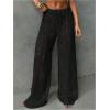 image:imageGORGLITTER Womens Crochet Swimsuit Bathing Suit Beach Cover Up Pants Sheer Swim Coverups Pants Bottom Vacation OutfitsSolid Black