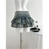 image:imageGORGLITTER Womens Denim Jean Mini Skirt Y2K High Waisted Ruffle Tiered Layered Pleated Skirts Western Cowgirl OutfitsDark Wash