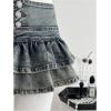 image:imageGORGLITTER Womens Denim Jean Mini Skirt Y2K High Waisted Ruffle Tiered Layered Pleated Skirts Western Cowgirl OutfitsDark Wash