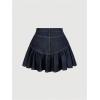 image:imageGORGLITTER Womens Denim Jean Skirts Y2k Western Pleated High Waisted Ruffle Short A Line Mini Skirts Going Out OutfitsDark Wash