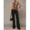 image:imageGORGLITTER Womens Dress Pants Low Rise Wide Leg Trousers Business Casual Work Dressy Low Waisted Straight Slacks PantsBlack Button