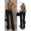 image:imageGORGLITTER Womens Dress Pants Low Rise Wide Leg Trousers Business Casual Work Dressy Low Waisted Straight Slacks PantsBlack Button