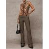 image:imageGORGLITTER Womens Dress Pants Low Rise Wide Leg Trousers Business Casual Work Dressy Low Waisted Straight Slacks PantsCoffee