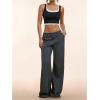 image:imageGORGLITTER Womens Dress Pants Low Rise Wide Leg Trousers Business Casual Work Dressy Low Waisted Straight Slacks PantsGrey