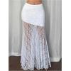 image:imageGORGLITTER Womens Floral Lace Sheer Mesh Long Skirt Y2k A Line Low Rise Ruched Flowy Coquette Maxi SkirtsWhite