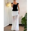 image:imageGORGLITTER Womens Floral Lace Sheer Mesh Long Skirt Y2k A Line Low Rise Ruched Flowy Coquette Maxi SkirtsWhite