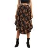 image:imageGORGLITTER Womens Floral Print Midi Skirt Button Front High Waist Ruffle Hem Flowy SkirtsBlack Floral