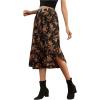 image:imageGORGLITTER Womens Floral Print Midi Skirt Button Front High Waist Ruffle Hem Flowy SkirtsBlack Floral