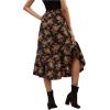 image:imageGORGLITTER Womens Floral Print Midi Skirt Button Front High Waist Ruffle Hem Flowy SkirtsBlack Floral