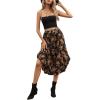 image:imageGORGLITTER Womens Floral Print Midi Skirt Button Front High Waist Ruffle Hem Flowy SkirtsBlack Floral