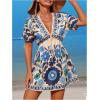 image:imageGORGLITTER Womens Floral Tropical Sun Dress Boho Swimsuit Coverup Bikini Bathing Suit Beach Cover Ups Resort OutfitsBlue
