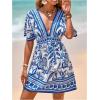 image:imageGORGLITTER Womens Floral Tropical Sun Dress Swimsuit Coverup Short Sleeve Bikini Bathing Suit Beach Cover Ups SwimwearBlue