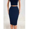 image:imageGORGLITTER Womens Full Length Back Zipper Pencil Skirt Slit High Waist Stretchy Knee Length SkirtNavy Blue