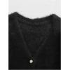 image:imageGORGLITTER Womens Fuzzy Crop Sweater Cardigan 2025 Winter Holiday Outfits Chunky Pearl Button Down Long Sleeve CardiganBlack