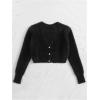 image:imageGORGLITTER Womens Fuzzy Crop Sweater Cardigan 2025 Winter Holiday Outfits Chunky Pearl Button Down Long Sleeve CardiganBlack