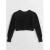 image:imageGORGLITTER Womens Fuzzy Crop Sweater Cardigan 2025 Winter Holiday Outfits Chunky Pearl Button Down Long Sleeve CardiganBlack