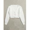 image:imageGORGLITTER Womens Fuzzy Crop Sweater Cardigan 2025 Winter Holiday Outfits Chunky Pearl Button Down Long Sleeve CardiganCream Cardigan