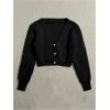 image:imageGORGLITTER Womens Fuzzy Crop Sweater Cardigan 2025 Winter Holiday Outfits Chunky Pearl Button Down Long Sleeve CardiganSolid Black