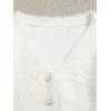 image:imageGORGLITTER Womens Fuzzy Crop Sweater Cardigan 2025 Winter Holiday Outfits Chunky Pearl Button Down Long Sleeve CardiganWhite