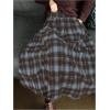 image:imageGORGLITTER Womens Gingham Skirt Casual Dressy Flowy Plaid High Waist Flared Vintage Western A Line Midi Maxi SkirtsBlue and Brown