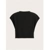 image:imageGORGLITTER Womens Graphic Print Cap Sleeve Crop Top Casual Round Neck Short Sleeve TShirtBlack Figure