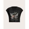 image:imageGORGLITTER Womens Graphic Print Cap Sleeve Crop Top Casual Round Neck Short Sleeve TShirtBlack Letter  Motorcycle