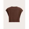 image:imageGORGLITTER Womens Graphic Print Cap Sleeve Crop Top Casual Round Neck Short Sleeve TShirtChocolate Brown