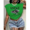 image:imageGORGLITTER Womens Graphic Print Cap Sleeve Crop Top Casual Round Neck Short Sleeve TShirtGreen Car  Letter