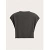 image:imageGORGLITTER Womens Graphic Print Cap Sleeve Crop Top Casual Round Neck Short Sleeve TShirtGrey Figure
