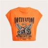 image:imageGORGLITTER Womens Graphic Print Cap Sleeve Crop Top Casual Round Neck Short Sleeve TShirtOrange Letter  Motorcycle