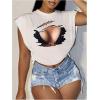 image:imageGORGLITTER Womens Graphic Print Cap Sleeve Crop Top Casual Round Neck Short Sleeve TShirtWhite Body Print