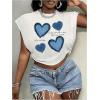 image:imageGORGLITTER Womens Graphic Print Cap Sleeve Crop Top Casual Round Neck Short Sleeve TShirtWhite Heart  Letter